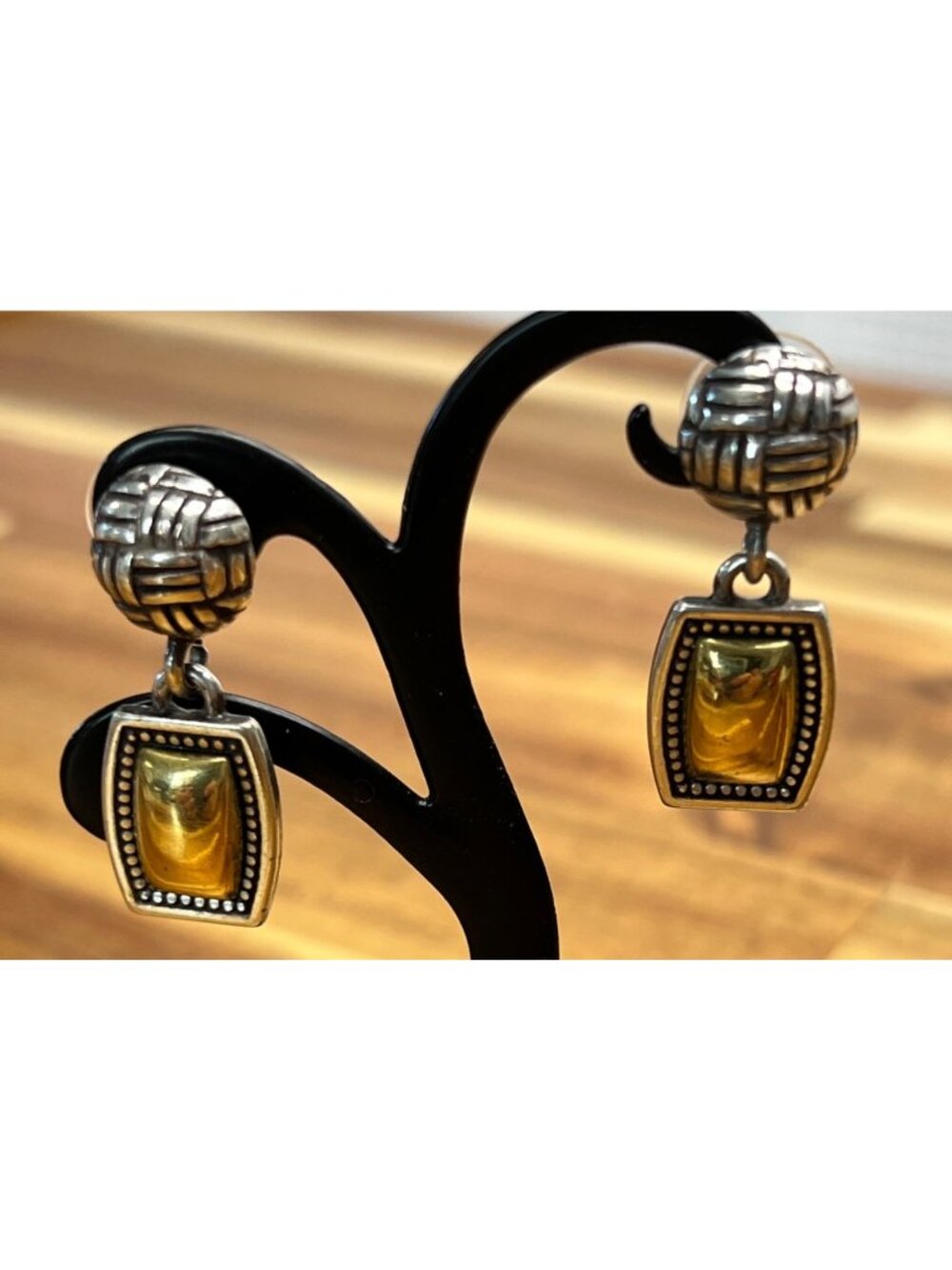 Vintage Brighton two tone dangle earrings silver,  gold